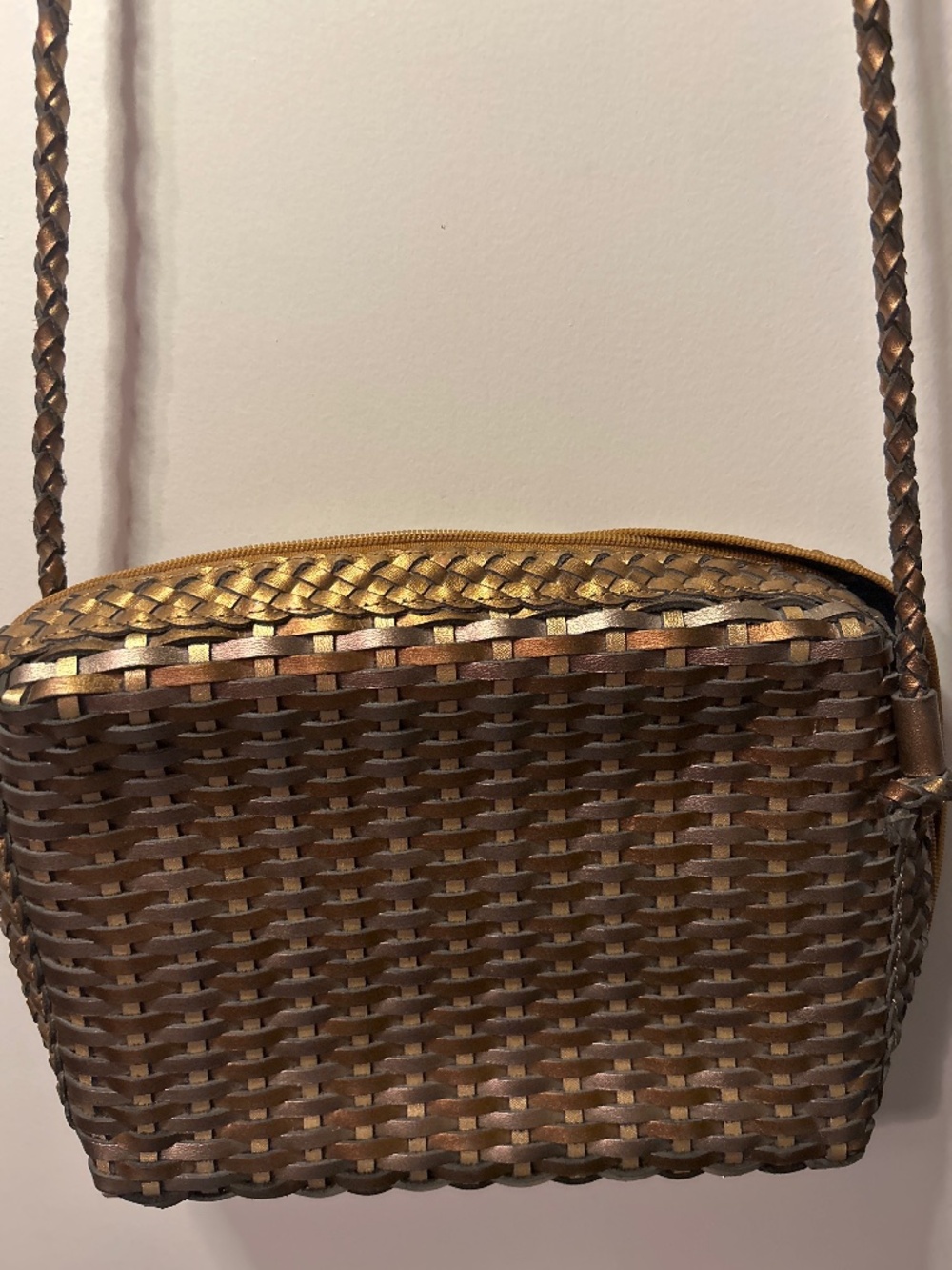 Vintage CEM  Woven Metallic Leather Crossbody Bag Zip Closure